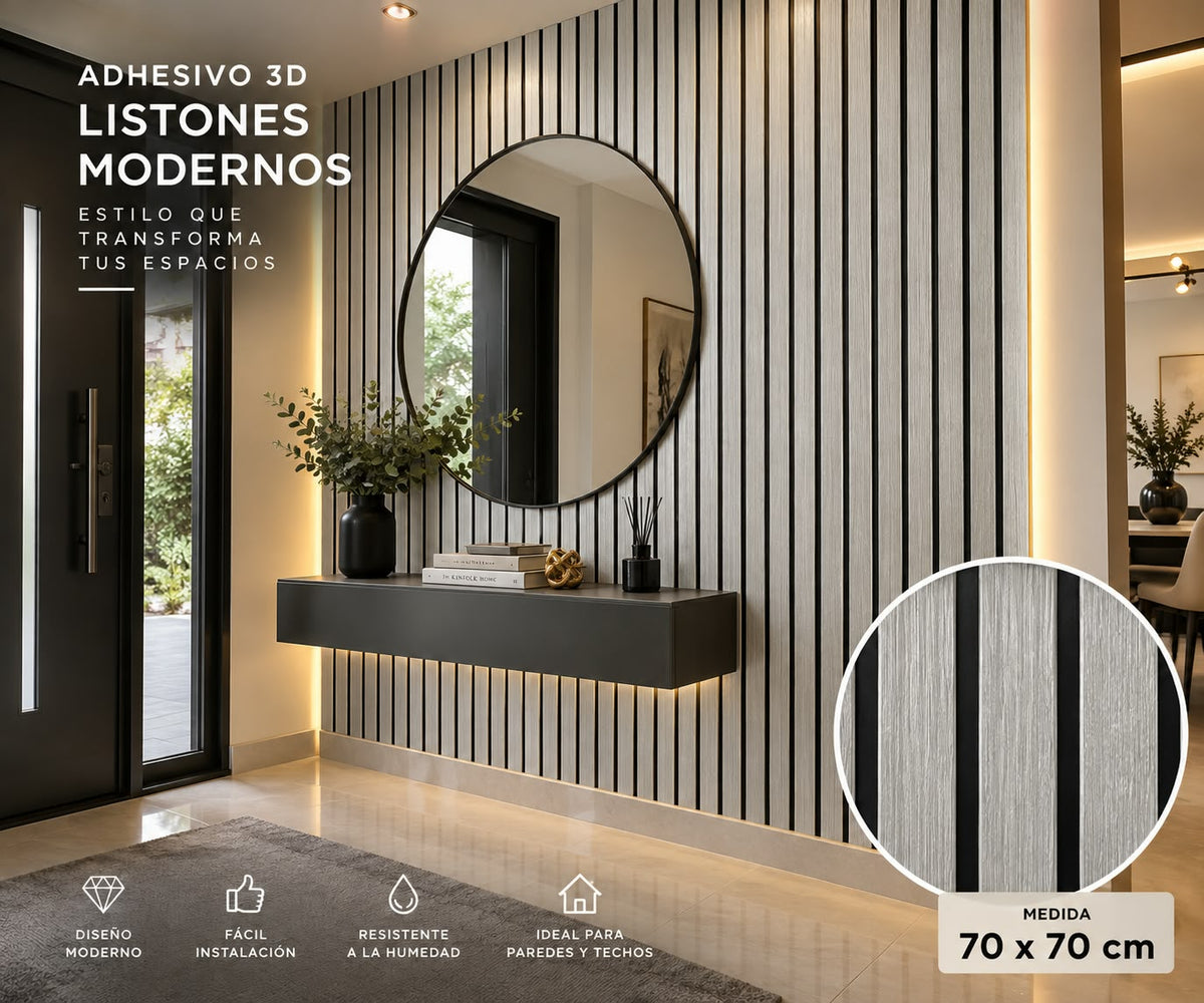 Adhesivo 3D Ranurado Autoadhesivo para Pared – Decoración Moderna 70 × 70 cm