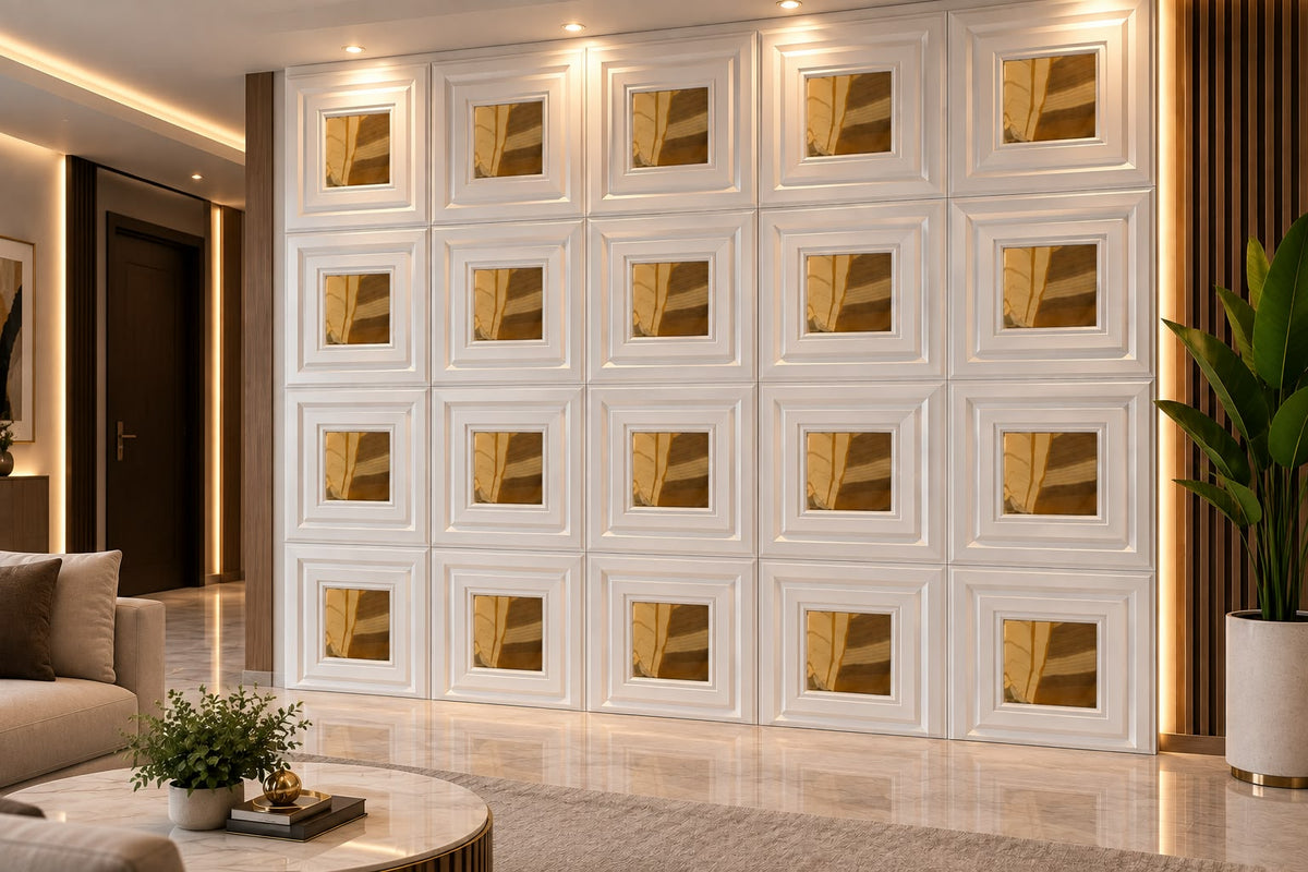 Panel Decorativo 3D Blanco con Dorado