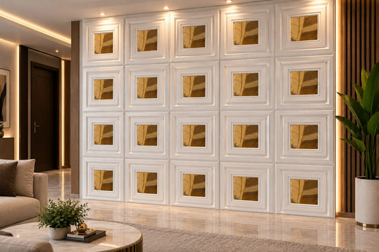 Panel Decorativo 3D Blanco con Dorado
