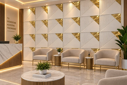 Panel Decorativo 3D Blanco con Dorado