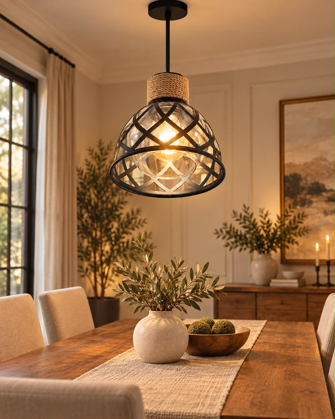 Lámpara Colgante Decorativa Moderna con Detalle de Yute