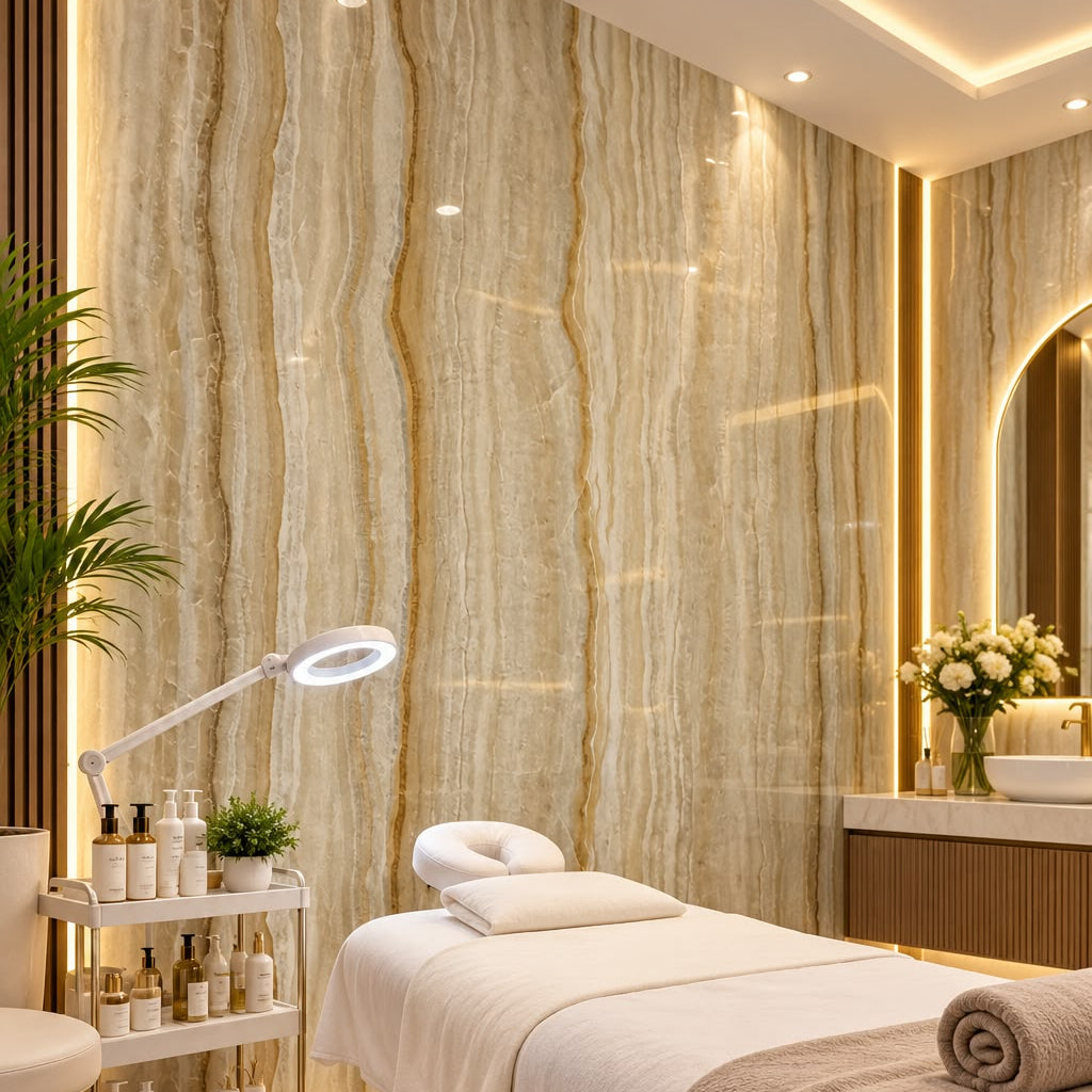Plancha de PVC Decorativa Efecto Mármol Beige con Vetas Naturales