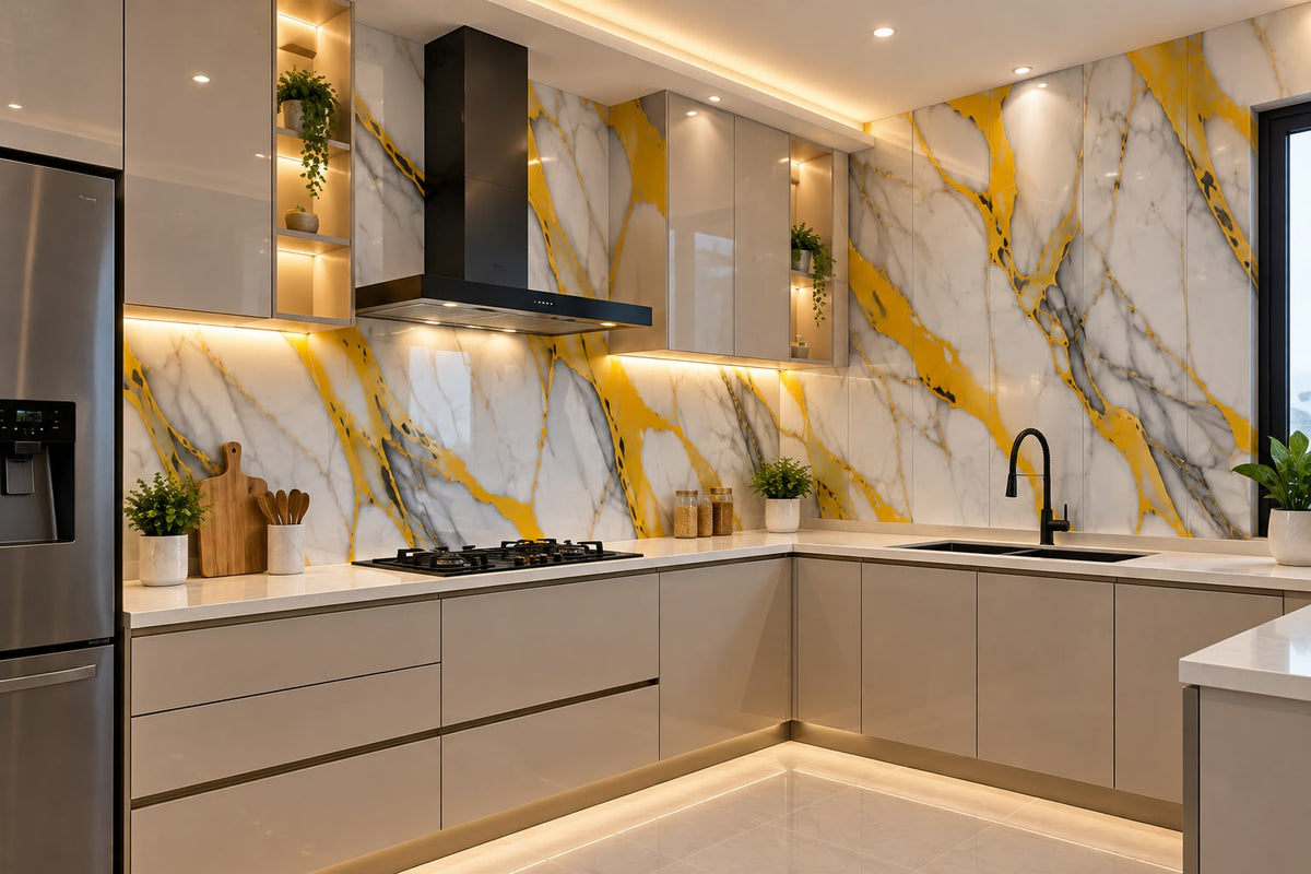 Rollo Adhesivo Decorativo 3783Y Efecto Mármol Blanco con Vetas Doradas