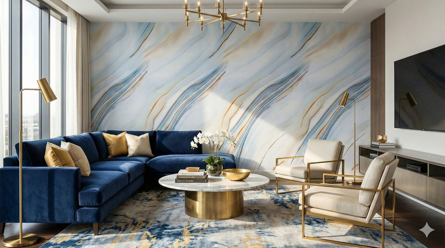 Rollo Mármol Adhesivo PVC - Blue Ivory Flow | Importamall Ecuador