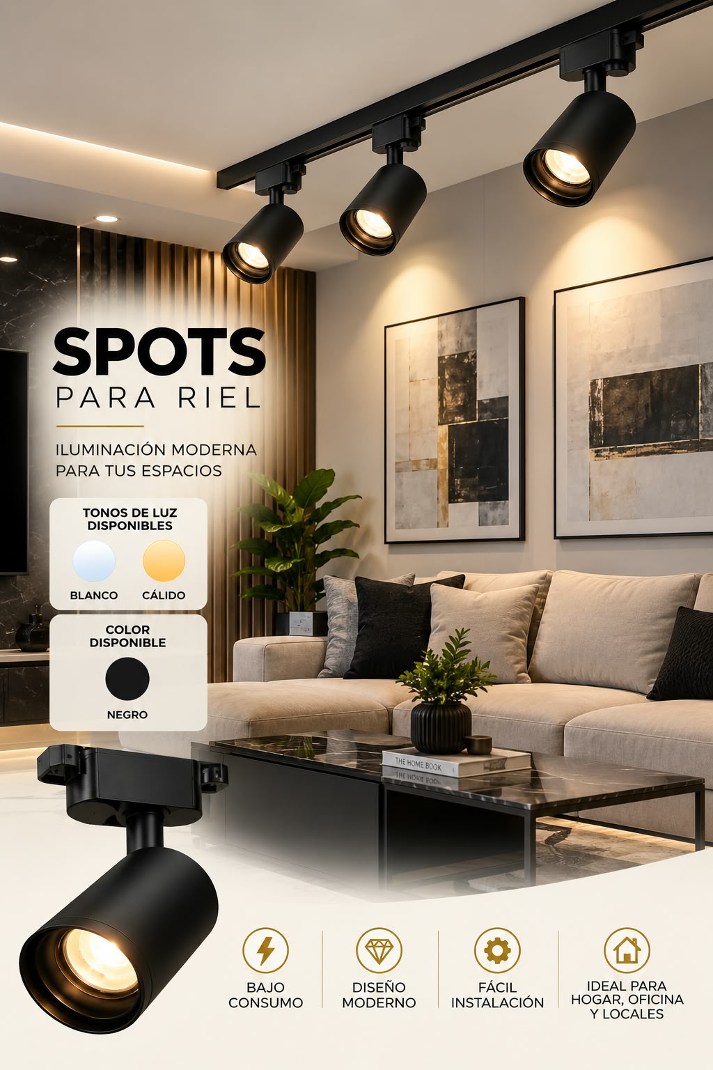 Spot de Luz LED Negro – Iluminación Moderna y Elegante