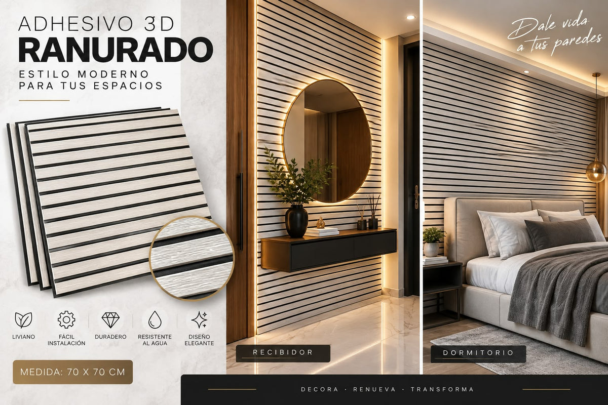 Adhesivo 3D Ranurado Autoadhesivo para Pared