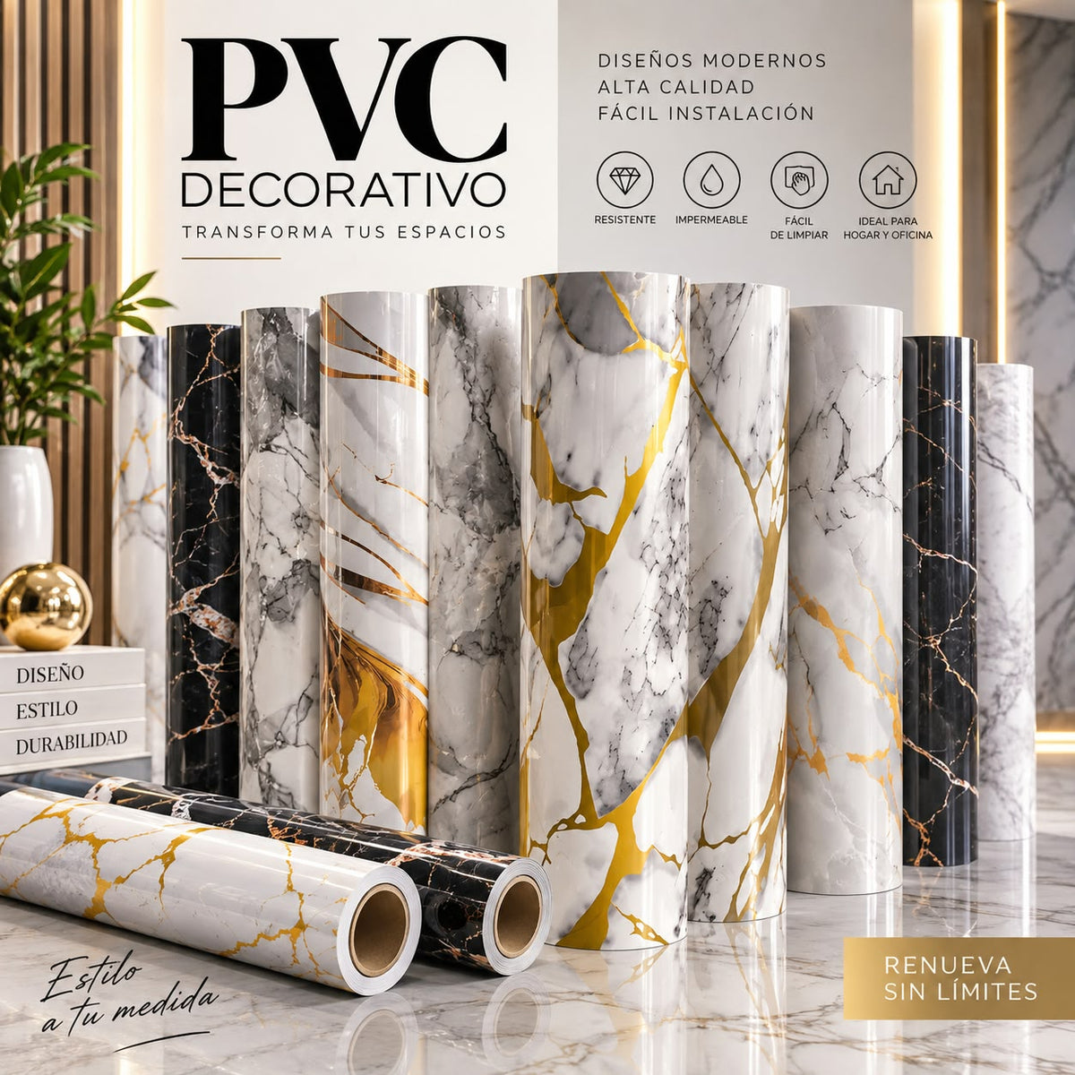 Rollo Adhesivo Marmol PVC