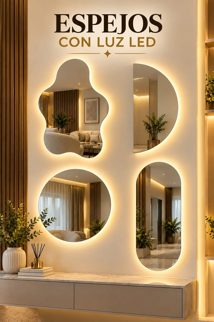 Espejo Decorativo con Luz LED – Luz Blanca y Cálida