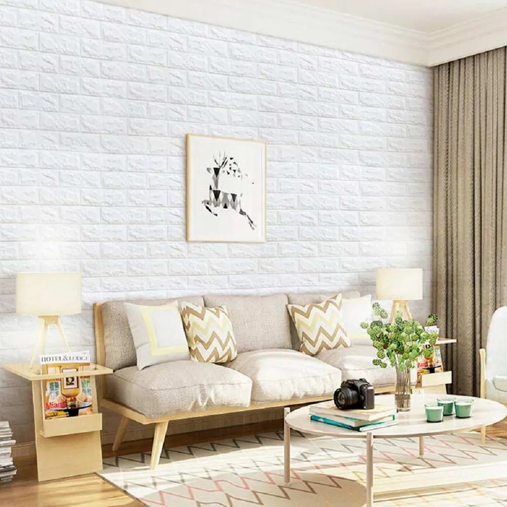 Panel Adhesivo 3D Blanco Ladrillo – 70x77 cm