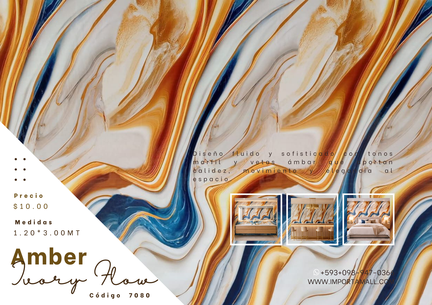 Rollo Mármol Adhesivo PVC - Ivory Gold Flow