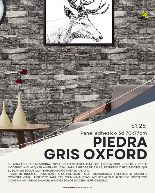 Panel Adhesivo 3D Piedra Gris Oxford – 70x77 cm