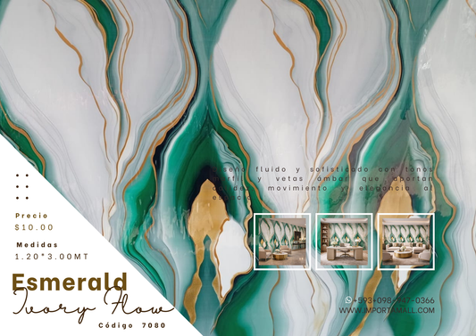 Rollo Mármol Adhesivo PVC - Emerald Gold Flow