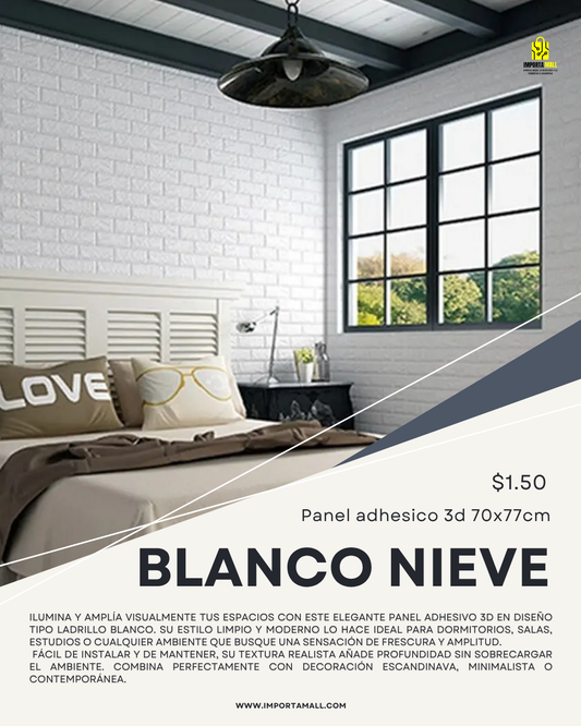 Panel Adhesivo 3D Blanco Ladrillo – 70x77 cm