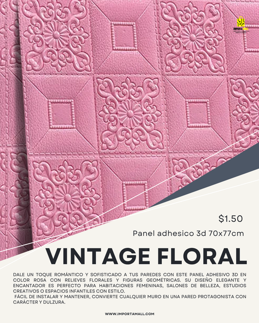 Panel Adhesivo 3D Vintage Floral Rosa – 70x77 cm