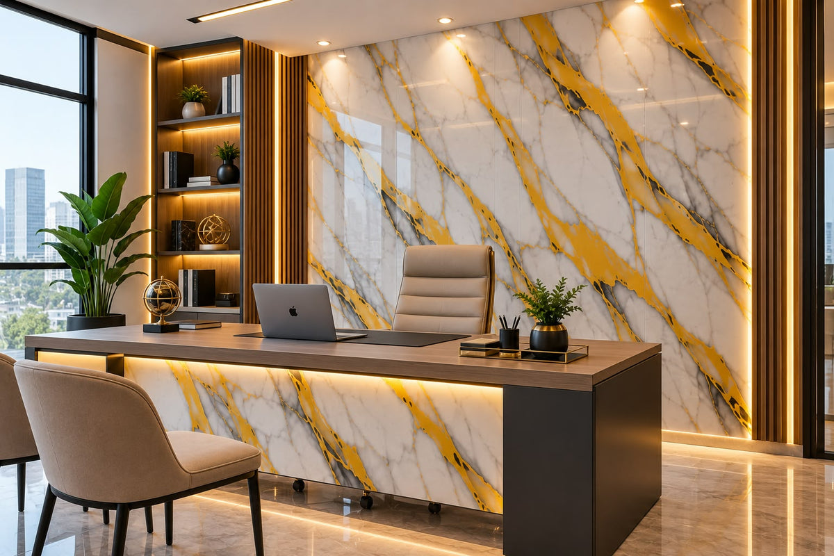 Rollo Adhesivo Decorativo 3783Y Efecto Mármol Blanco con Vetas Doradas