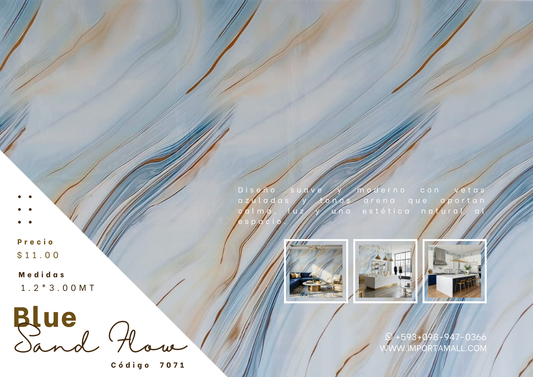 Rollo Mármol Adhesivo PVC - Blue Ivory Flow  | Importamall Ecuador