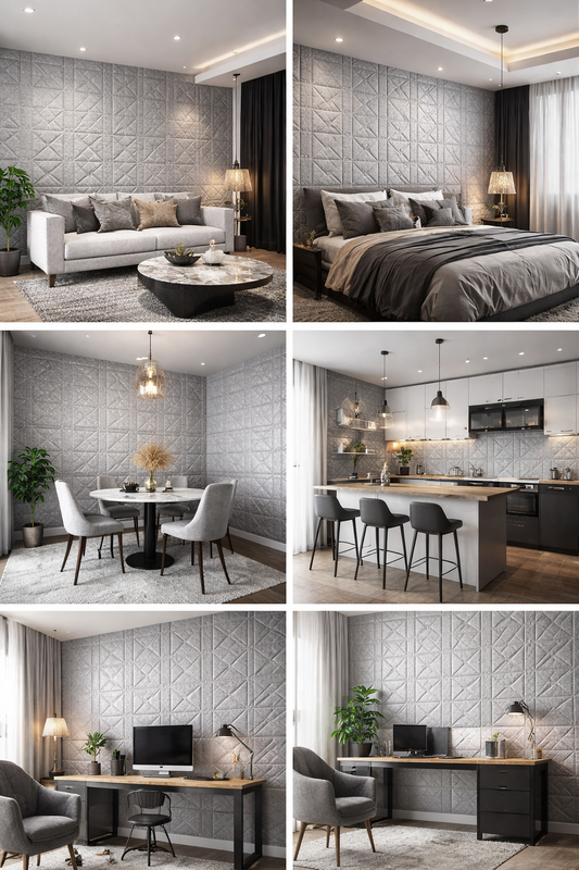 Panel Adhesivo 3D Gris Apliques y Tumbado 70x70 cm