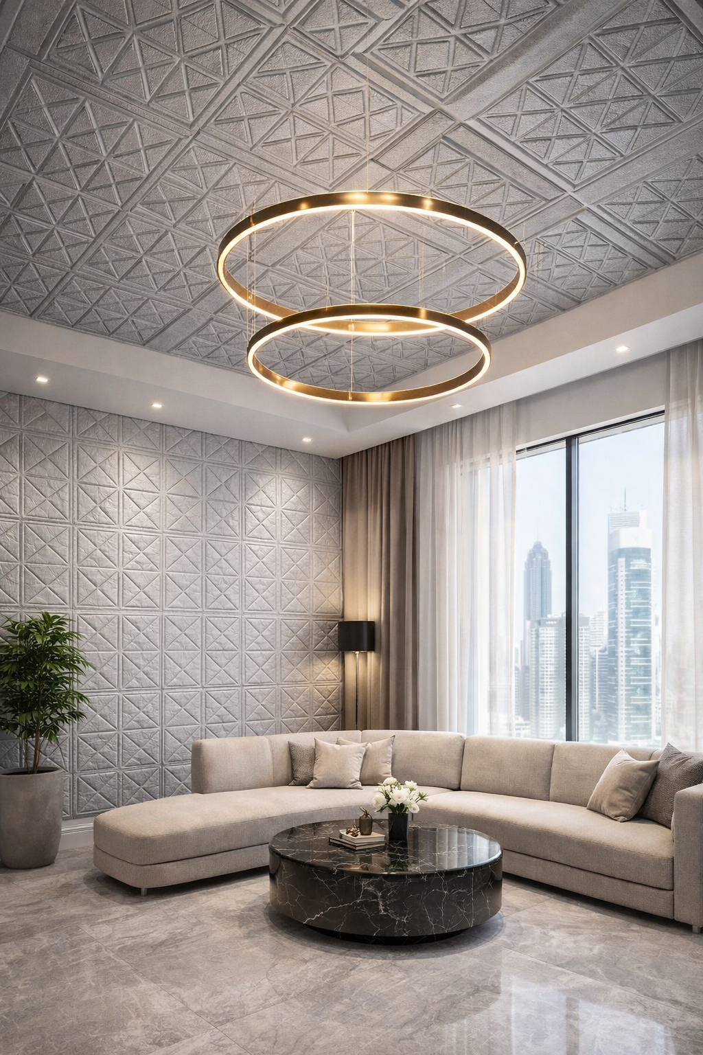 Panel Adhesivo 3D Gris Apliques y Tumbado 70x70 cm