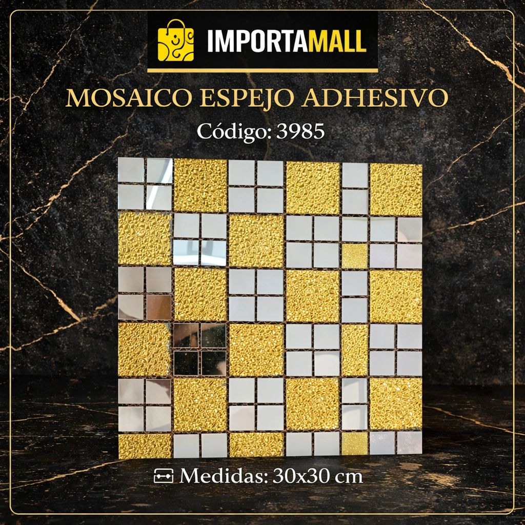 ✨ Mosaico Decorativo Dorado y Espejo 30 x 30 cm Código 3985 Autoadhesivo en Guayaquil Ecuador | Importamall