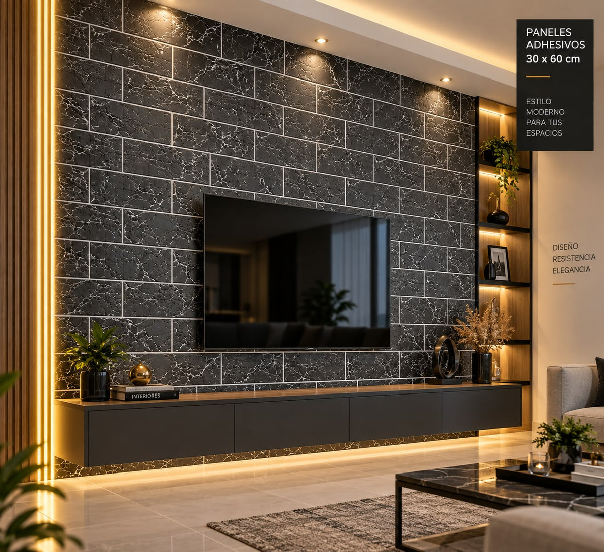 Adhesivo Decorativo Ladrillo Negro Marmoleado 30x60 cm