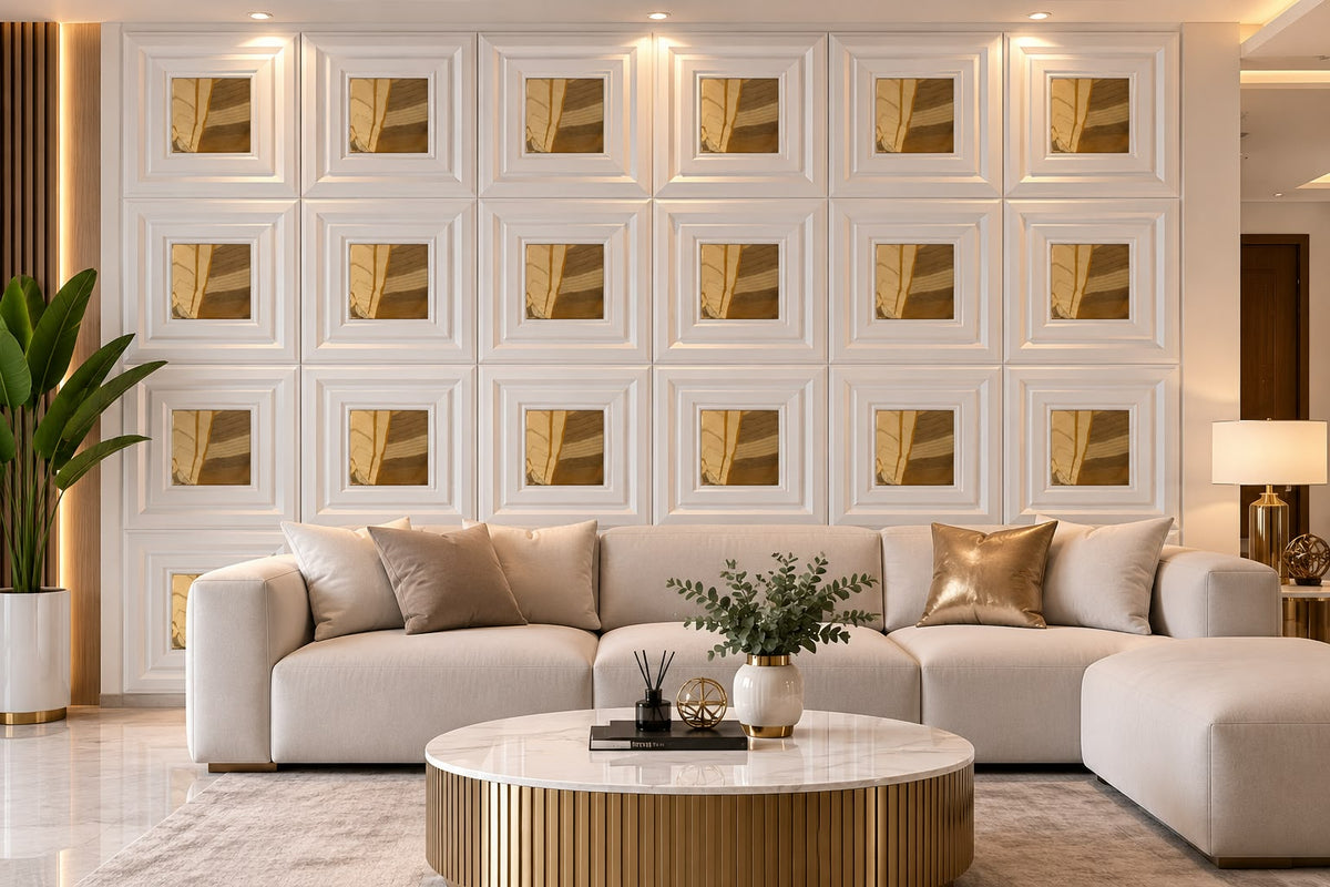 Panel Decorativo 3D Blanco con Dorado