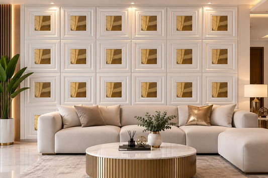 Panel Decorativo 3D Blanco con Dorado