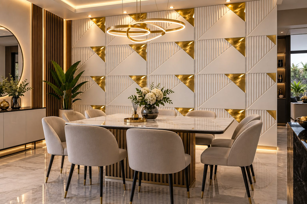 Panel Decorativo 3D Blanco con Dorado