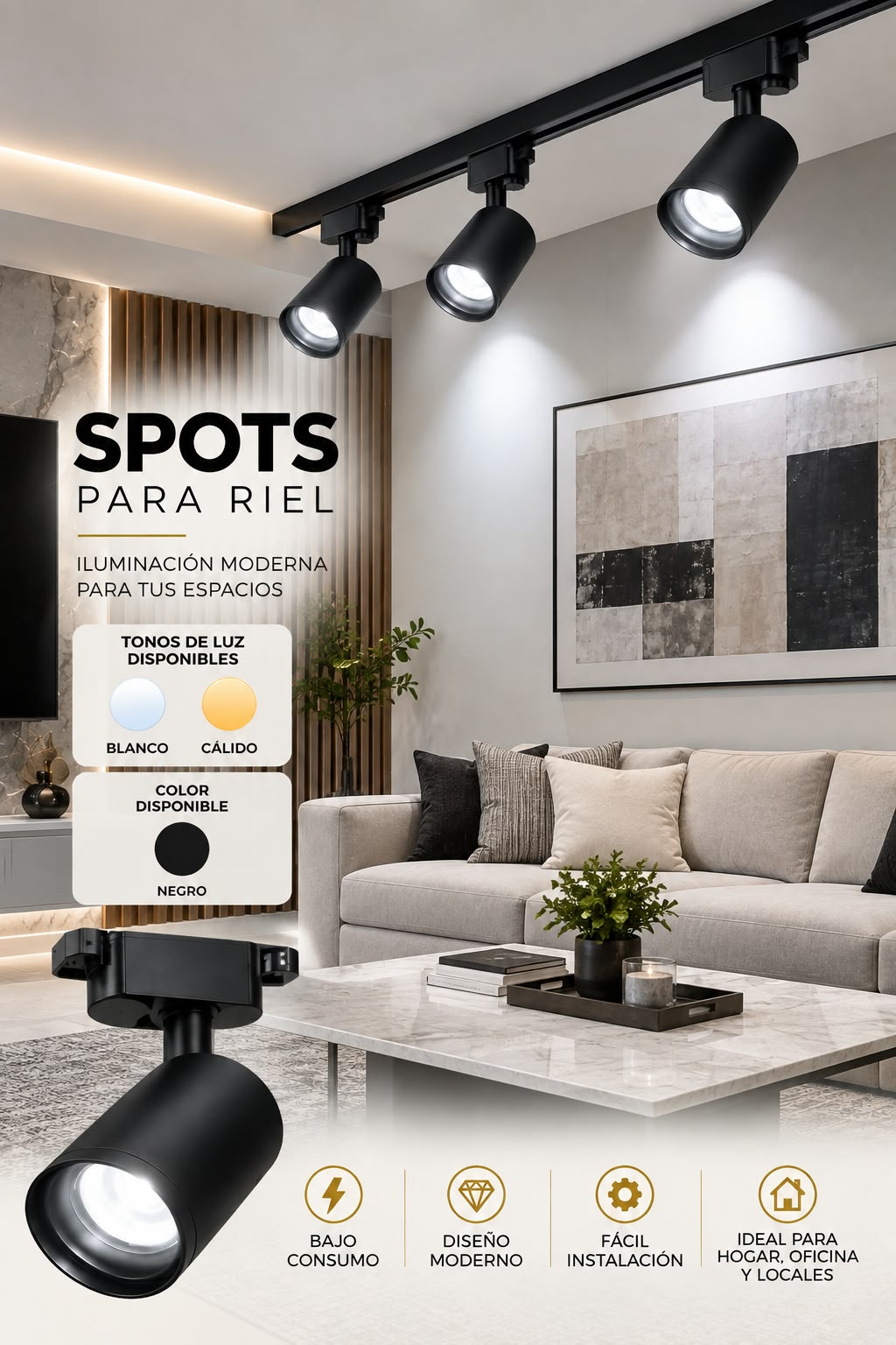 Spot de Luz LED Negro – Iluminación Moderna y Elegante