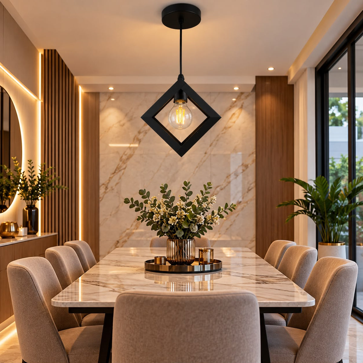 Lámpara Colgante de 2 Luces con Diseño Geométrico Negro