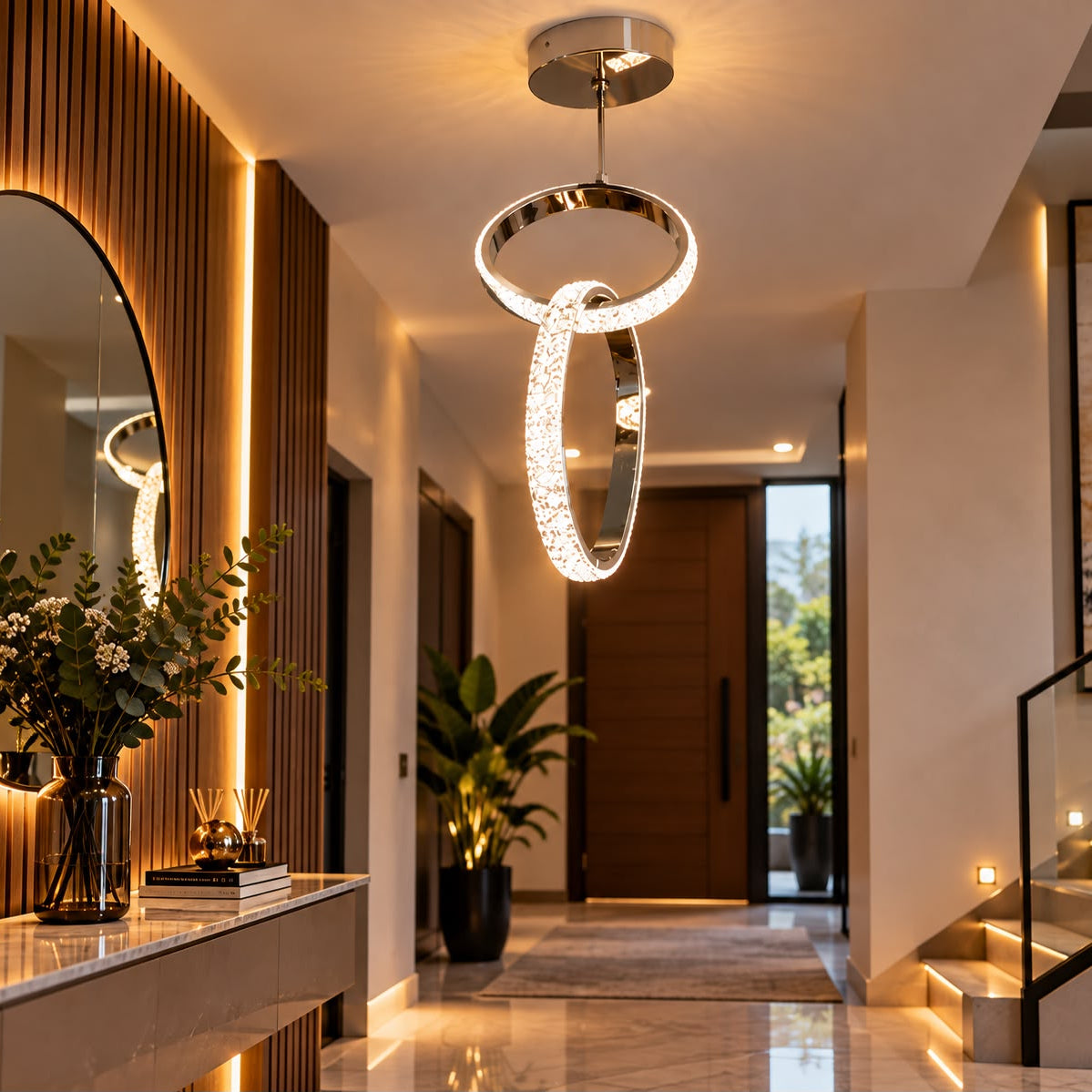 Lámpara Colgante LED de Aro y Anillo Vertical