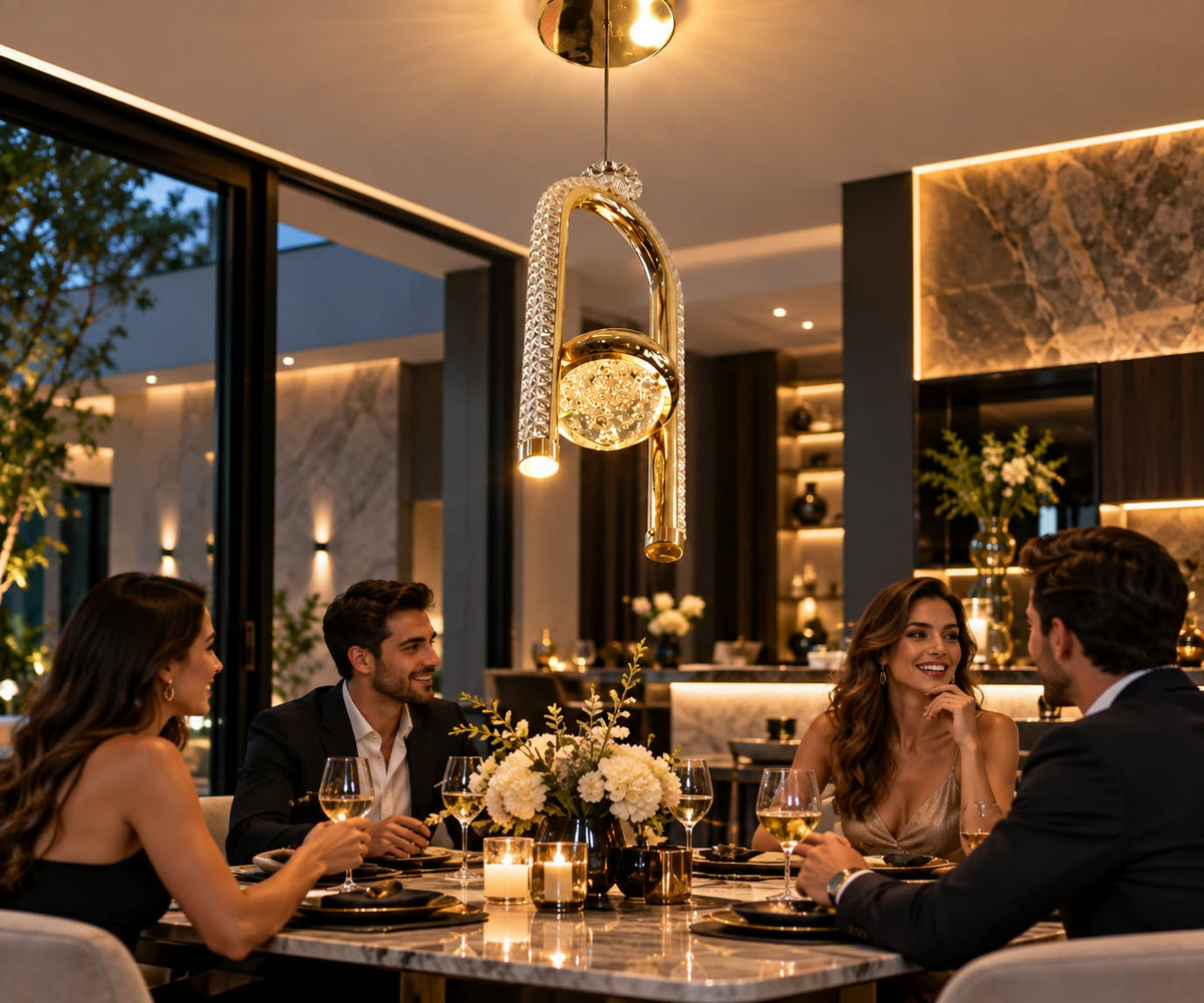 Lámpara Colgante LED Decorativa Dorada con Cristal