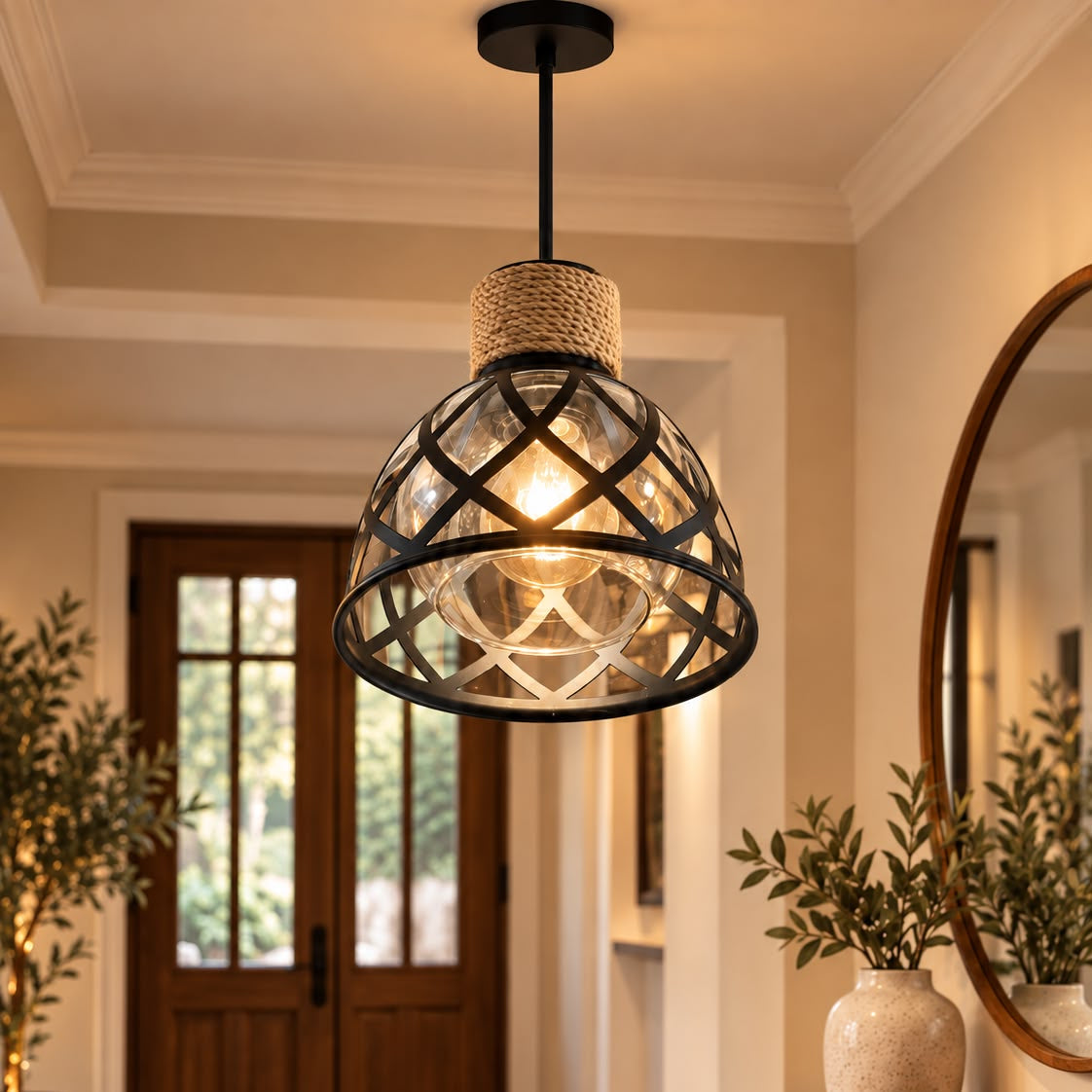 Lámpara Colgante Decorativa Moderna con Detalle de Yute