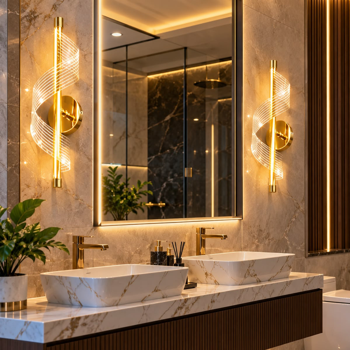 Lámpara de Pared LED Dorada con Diseño Artístico