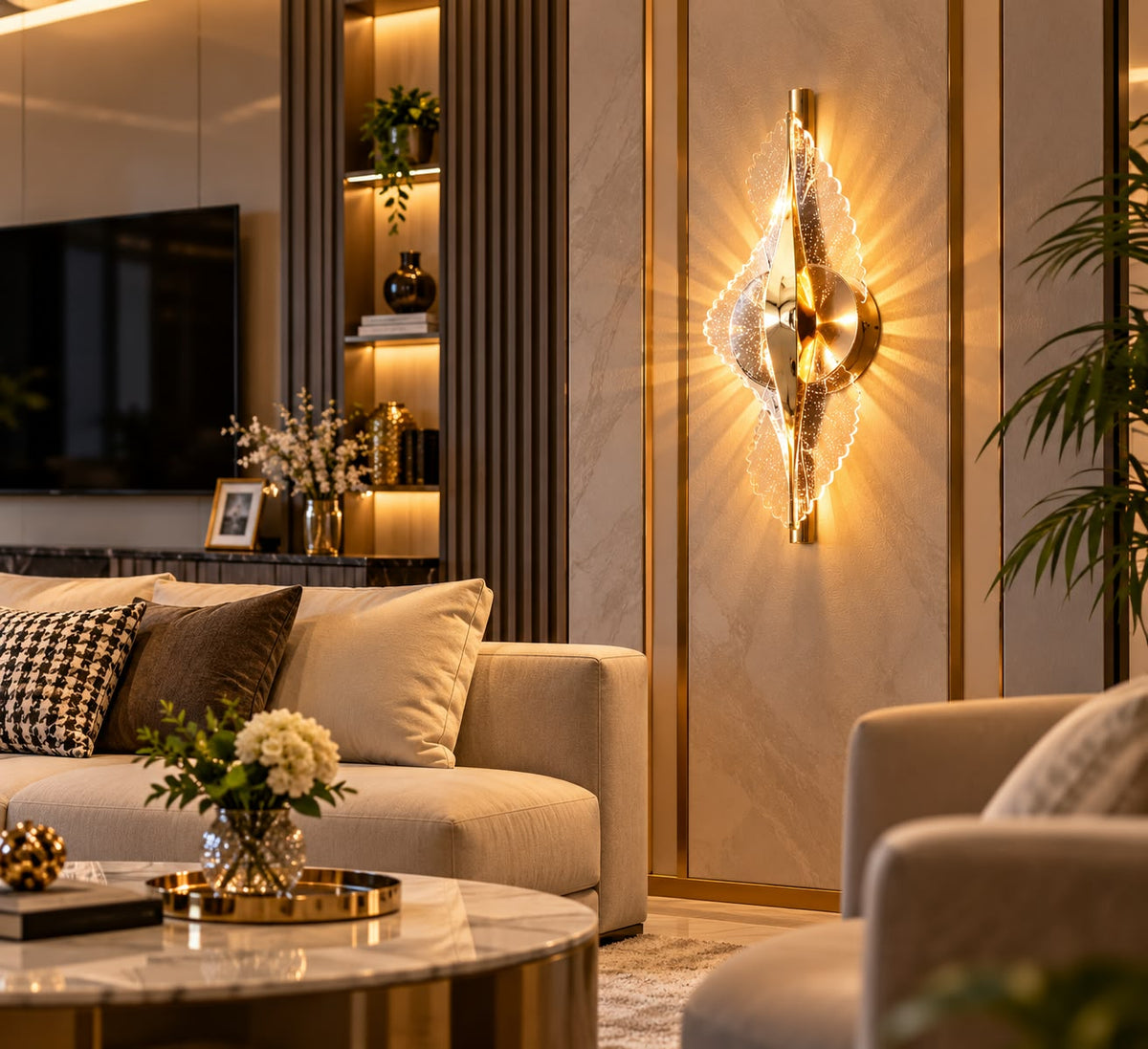 Lámpara de Pared LED Dorada de Lujo con Diseño Moderno