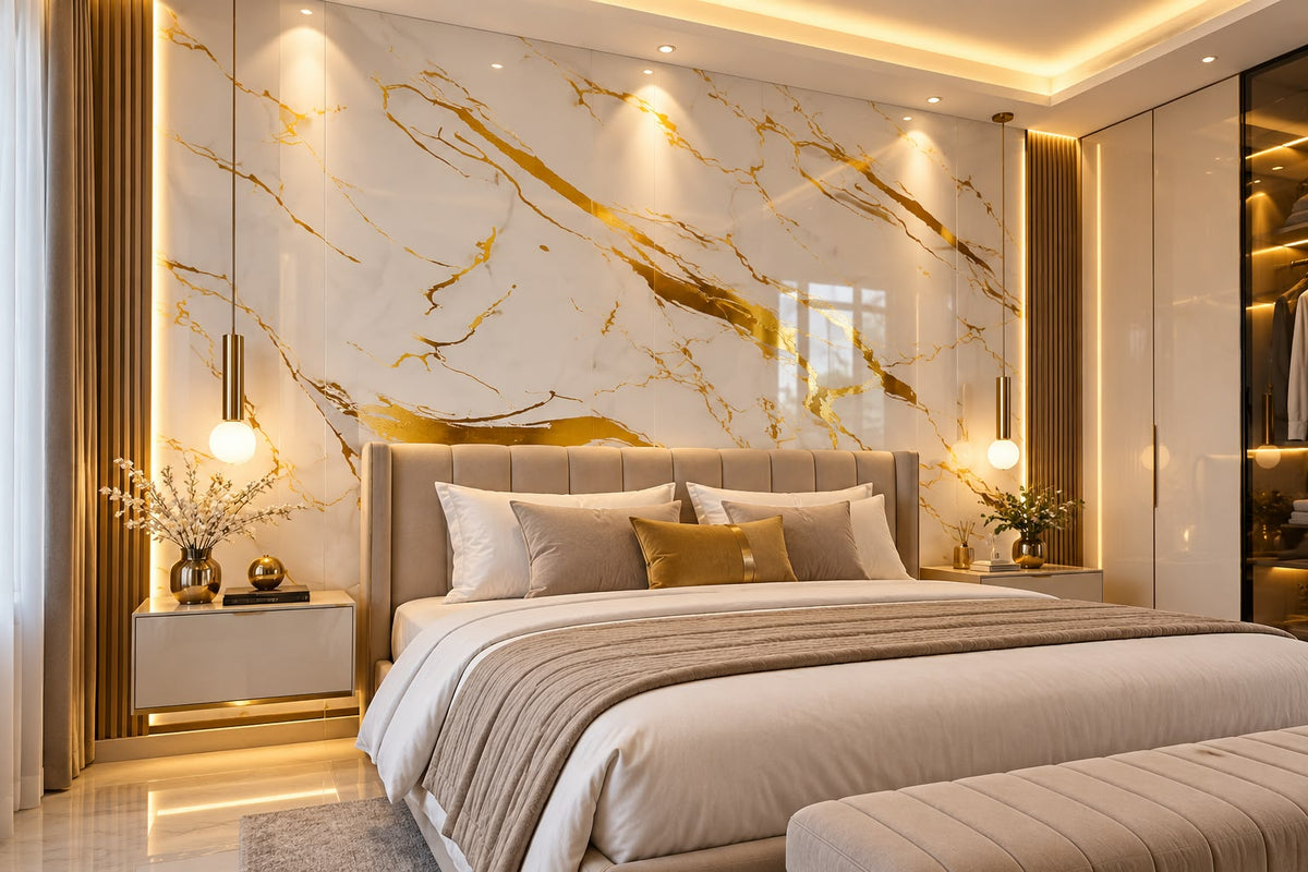 Rollo Adhesivo Decorativo 3752LM Efecto Mármol Blanco con Vetas Doradas