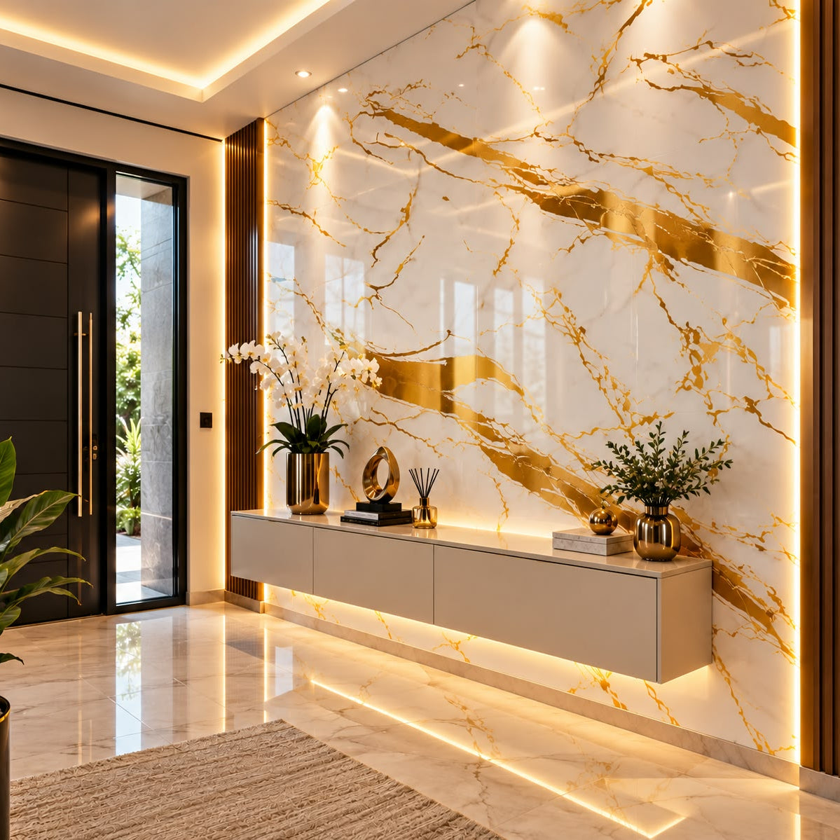 Rollo Adhesivo Decorativo 3752LM Efecto Mármol Blanco con Vetas Doradas