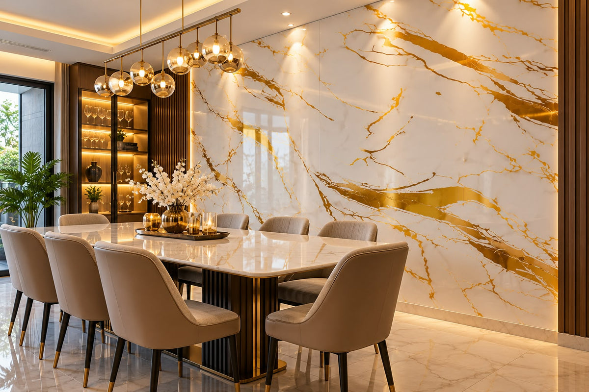 Rollo Adhesivo Decorativo 3752LM Efecto Mármol Blanco con Vetas Doradas