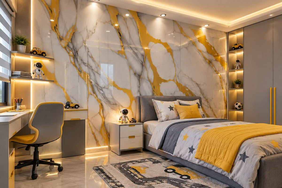 Rollo Adhesivo Decorativo 3783Y Efecto Mármol Blanco con Vetas Doradas