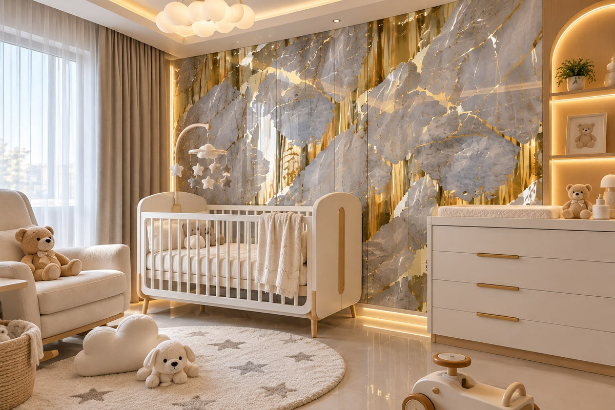 Rollo Adhesivo Decorativo Efecto Mármol Gris con Dorado – Diseño Elegante