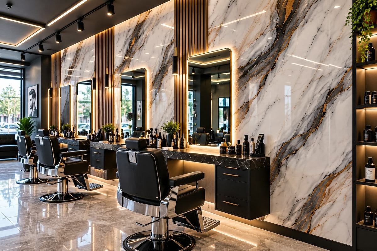 Rollo Adhesivo Decorativo Efecto Mármol Blanco con Vetas Grises y Doradas