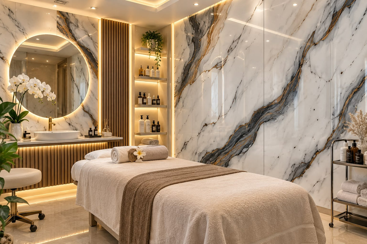 Rollo Adhesivo Decorativo Efecto Mármol Blanco con Vetas Grises y Doradas