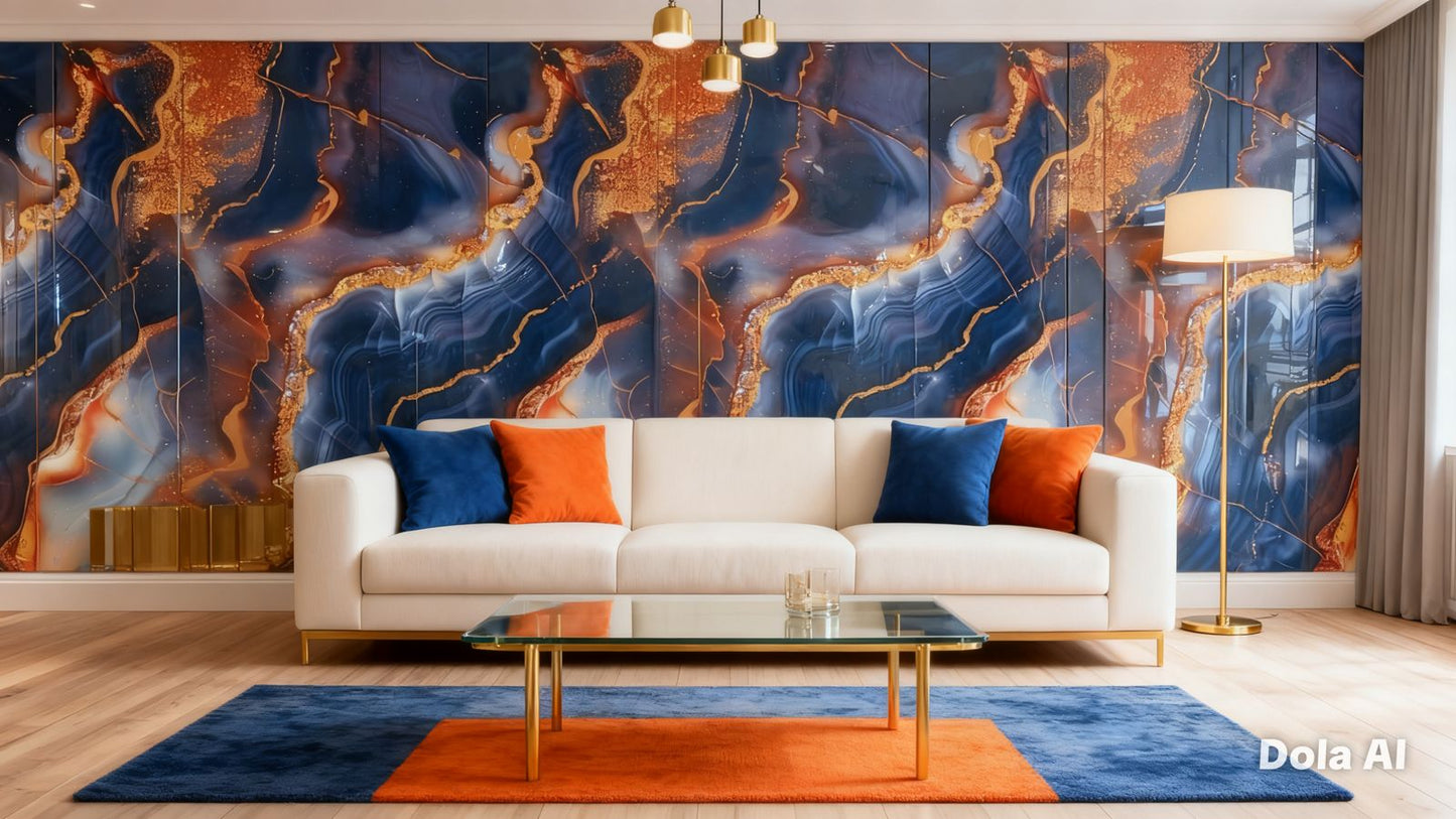 Rollo Marmol Adhesivo PVC – Blue Gold Flow