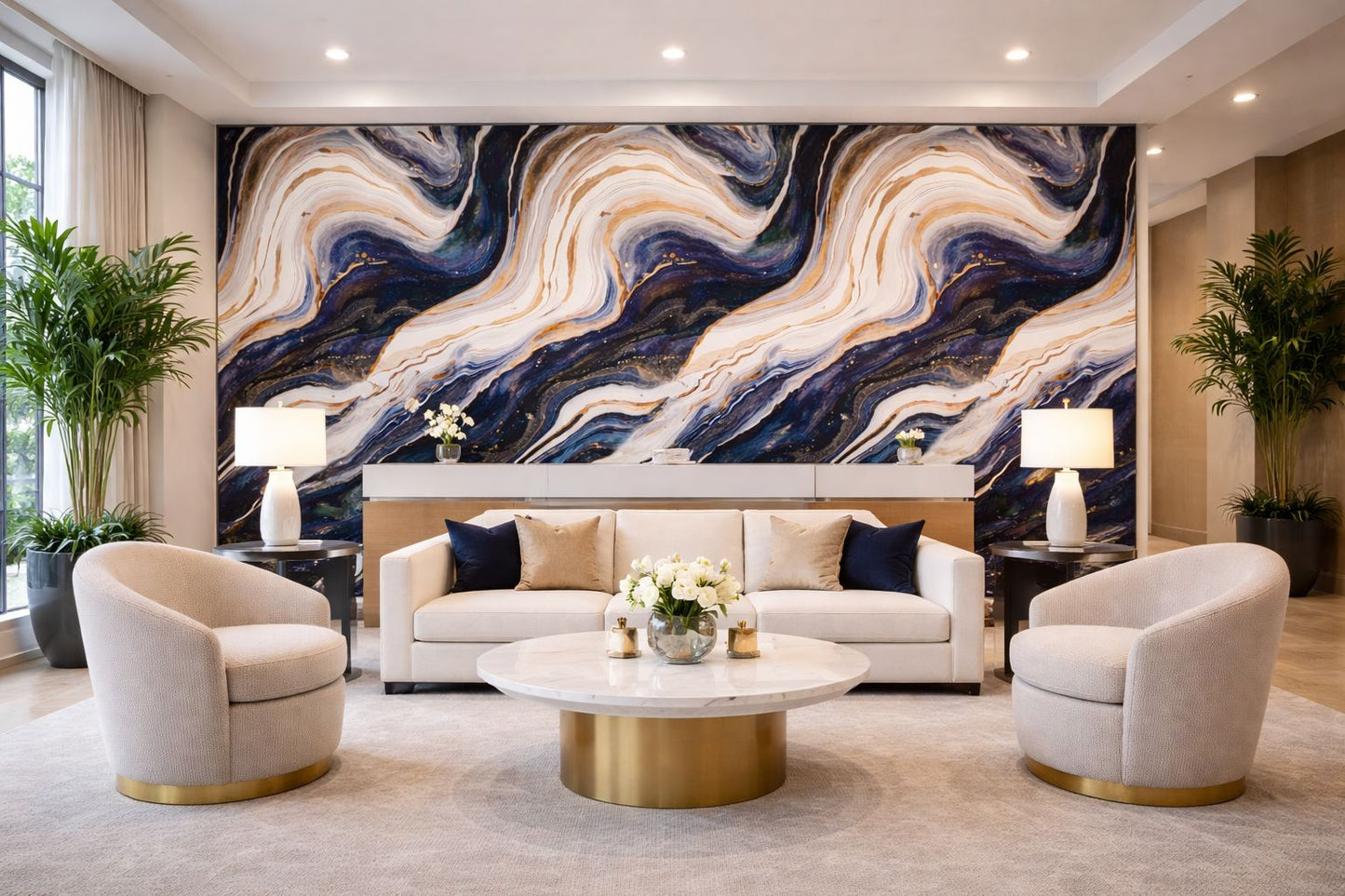 Rollo Mármol Adhesivo PVC - Blue Gold Abstracto  | Importamall Ecuador