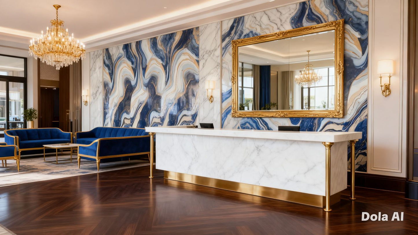 Rollo Mármol Adhesivo PVC - Blue Gold Abstracto  | Importamall Ecuador