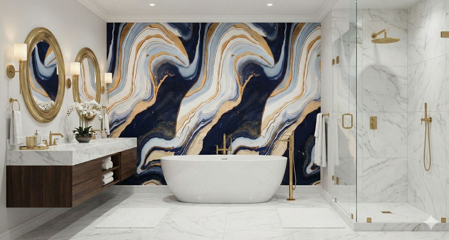 Rollo Mármol Adhesivo PVC - Blue Gold Abstracto  | Importamall Ecuador