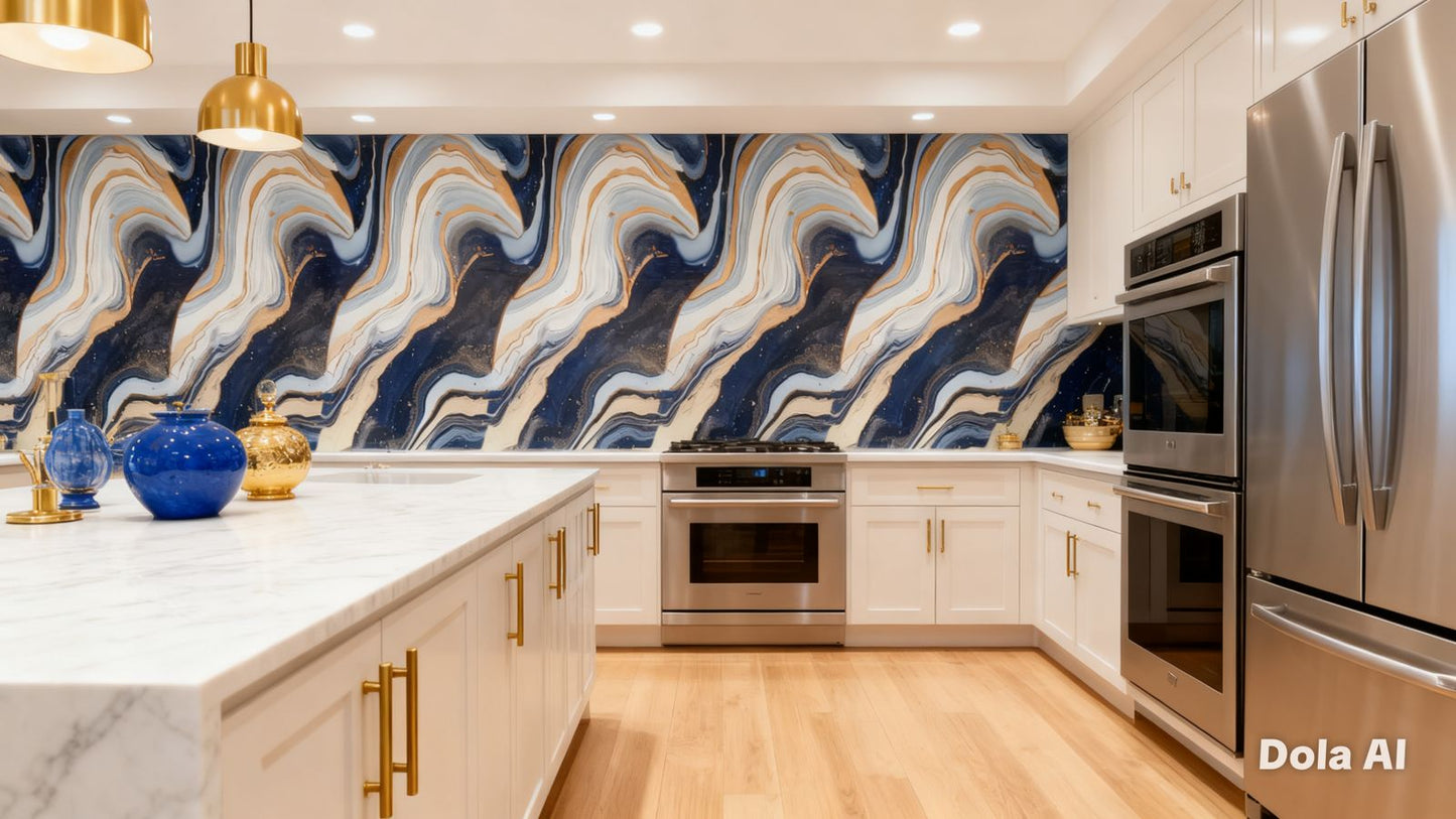 Rollo Mármol Adhesivo PVC - Blue Gold Abstracto  | Importamall Ecuador