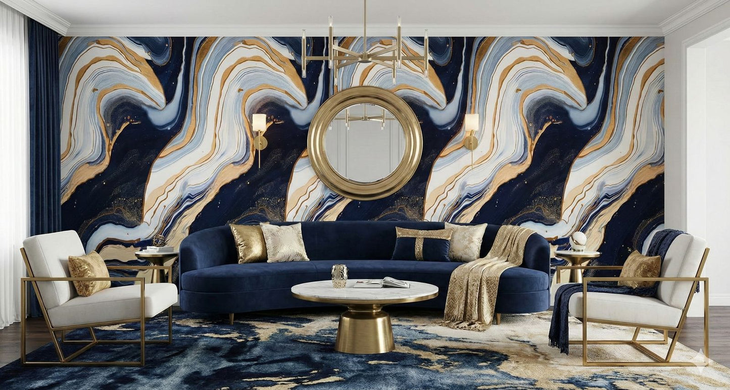 Rollo Mármol Adhesivo PVC - Blue Gold Abstracto  | Importamall Ecuador