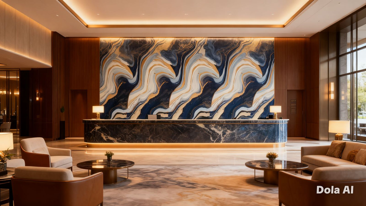 Rollo Mármol Adhesivo PVC - Blue Gold Abstracto  | Importamall Ecuador