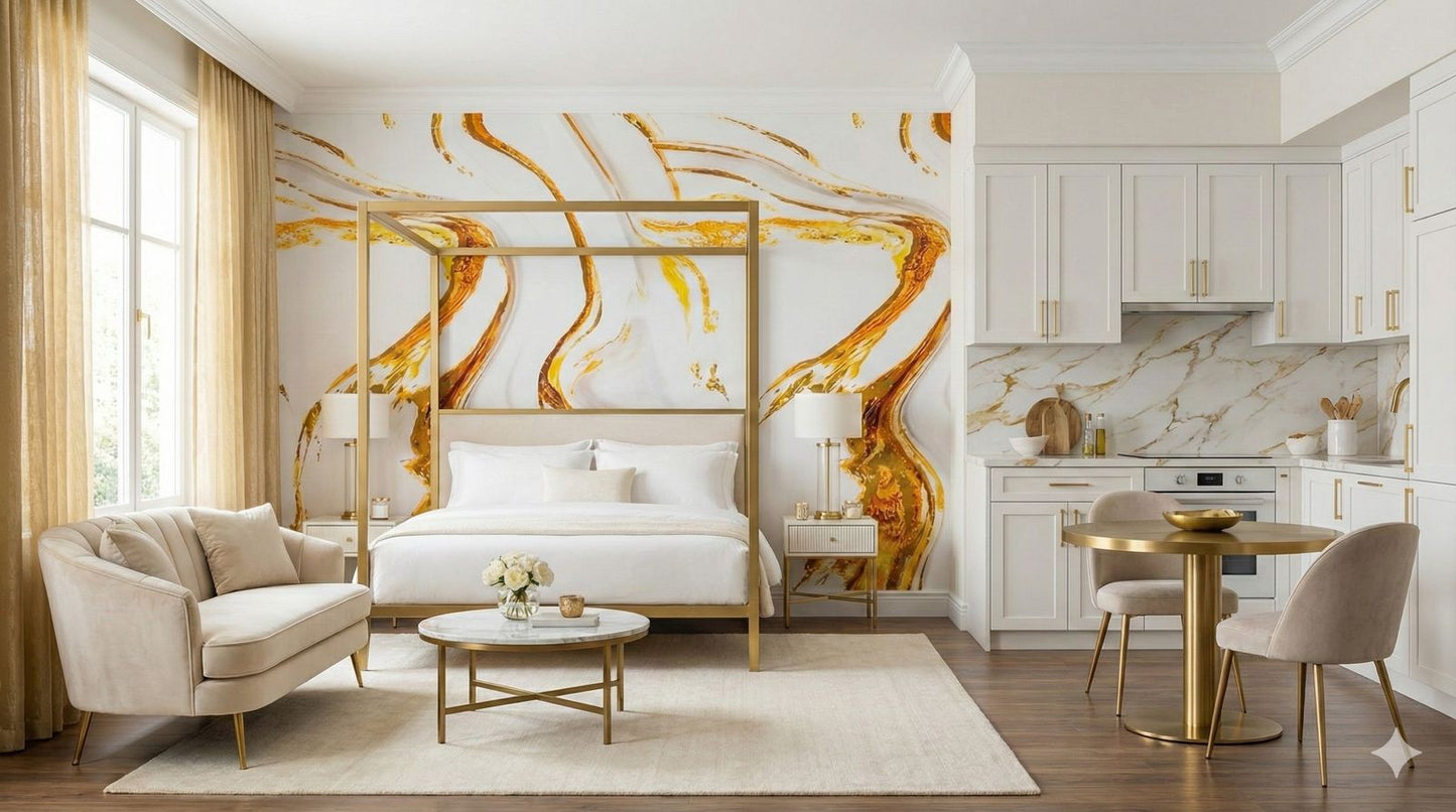 Rollo Mármol Adhesivo PVC -  White Gold Flow