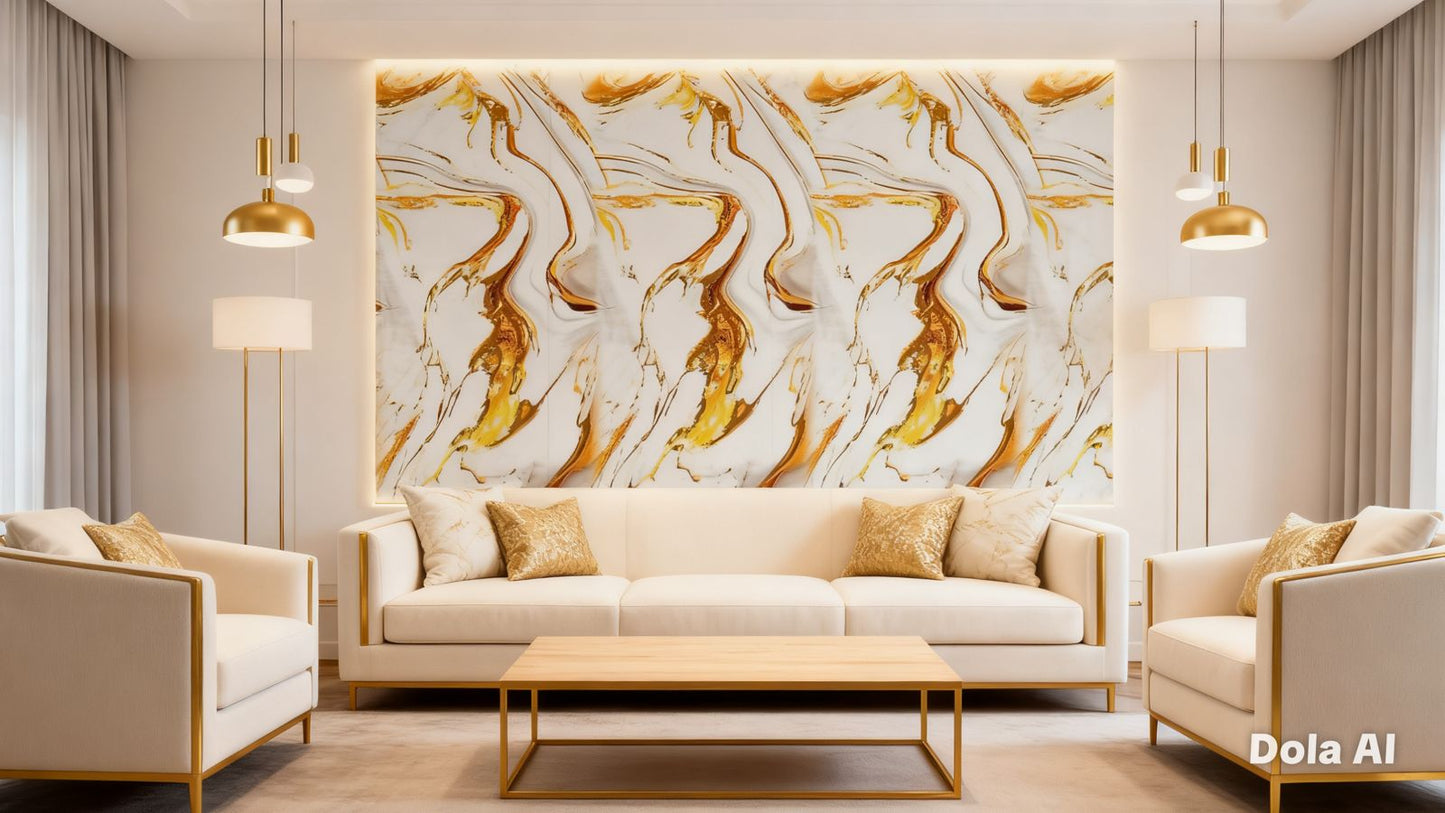 Rollo Mármol Adhesivo PVC -  White Gold Flow